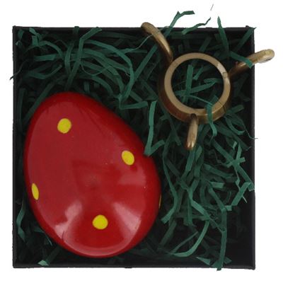 Red Soapstone Egg with Yellow Polkadots in Gift Box and Free Stand